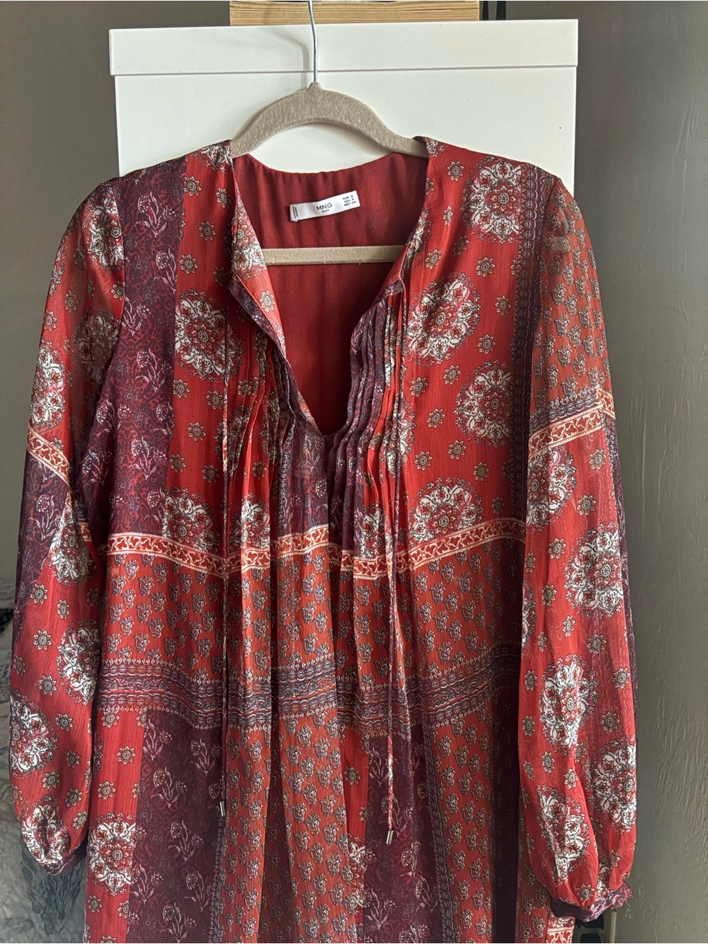Mango Rust Red Boho Printed Long-Sleeve Tunic